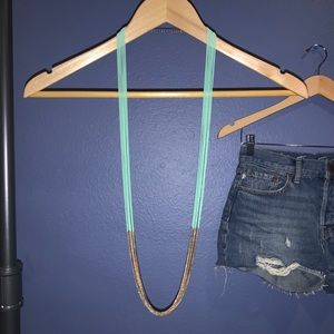 Teal & gold long layered necklace